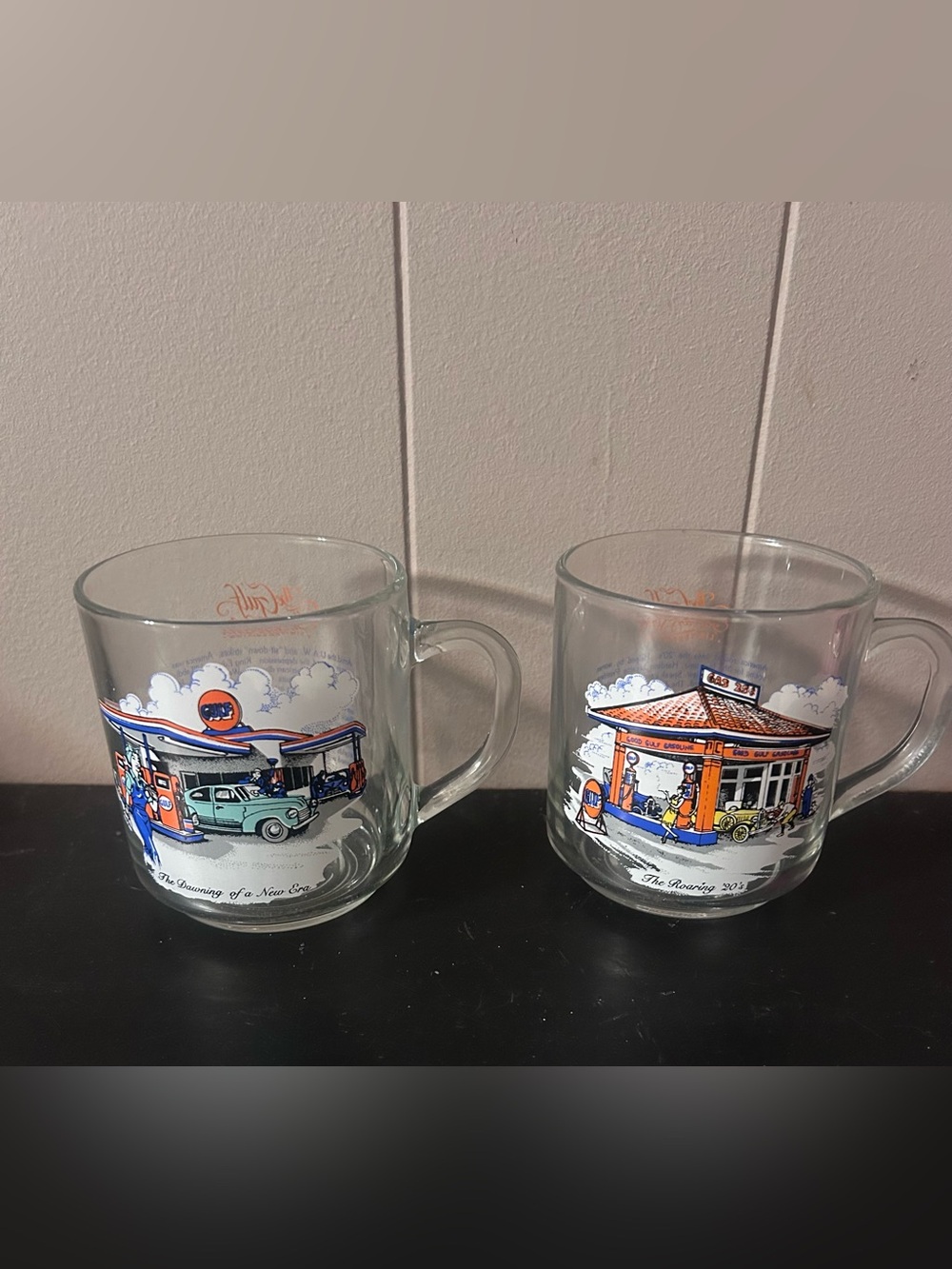 Vintage Gulf Collector Series Limited Edition Glass Mugs Set of 2 Gas Station